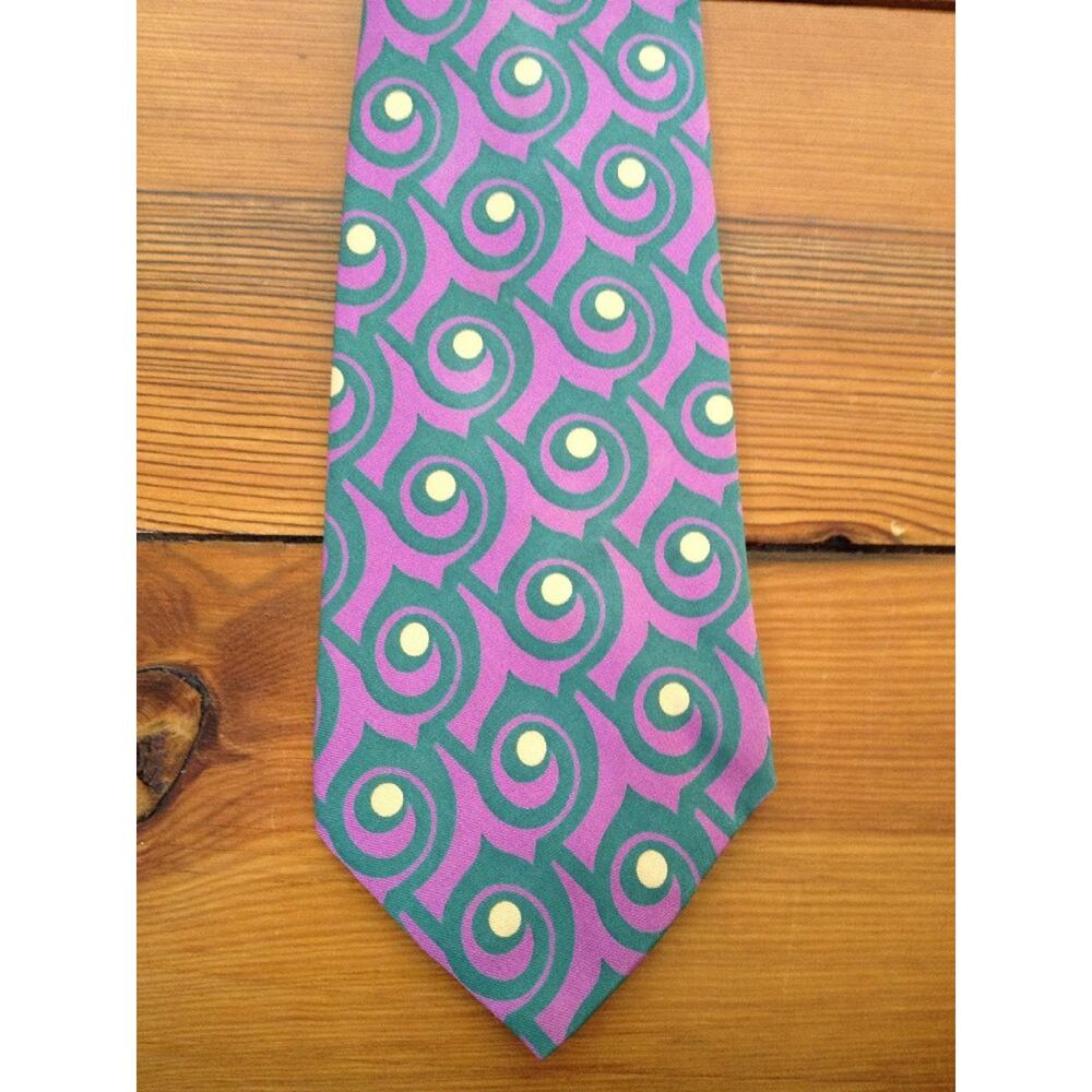 Countess Mara Archives Vintage Style Pink Green 100% Silk Classic 3.75" Wide Tie